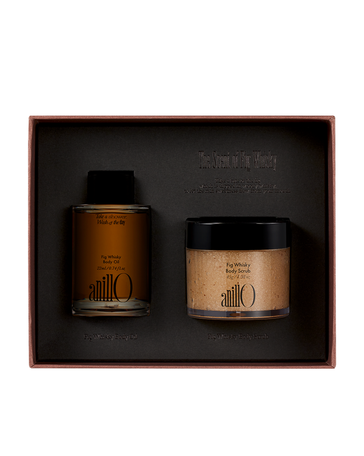 AnillO Fig Whisky Discovery Body Set – kūno priežiūros rinkinys, 45 g+22 ml